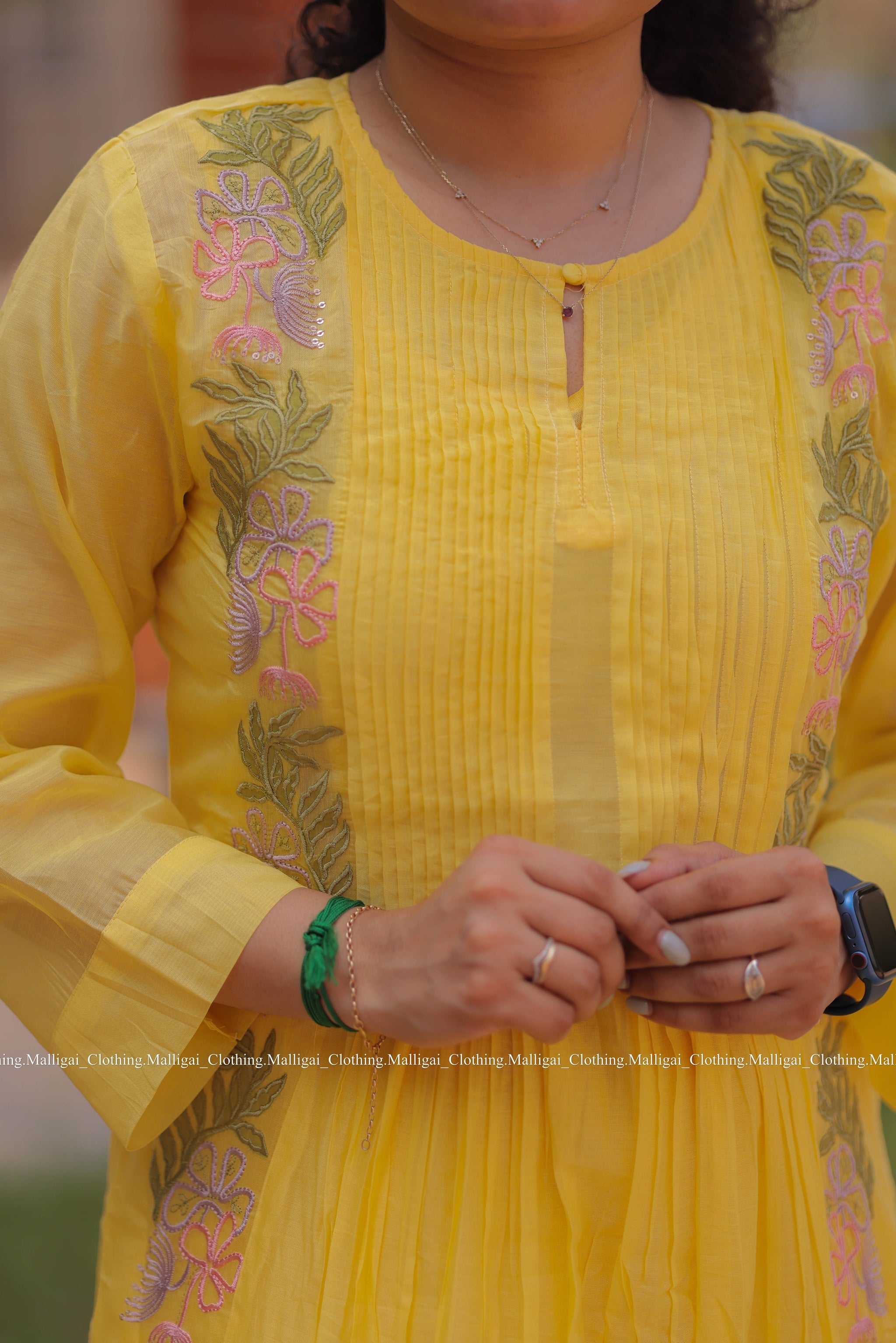 Chanderi Silk - 3 Piece Salwar Suit - Yellow