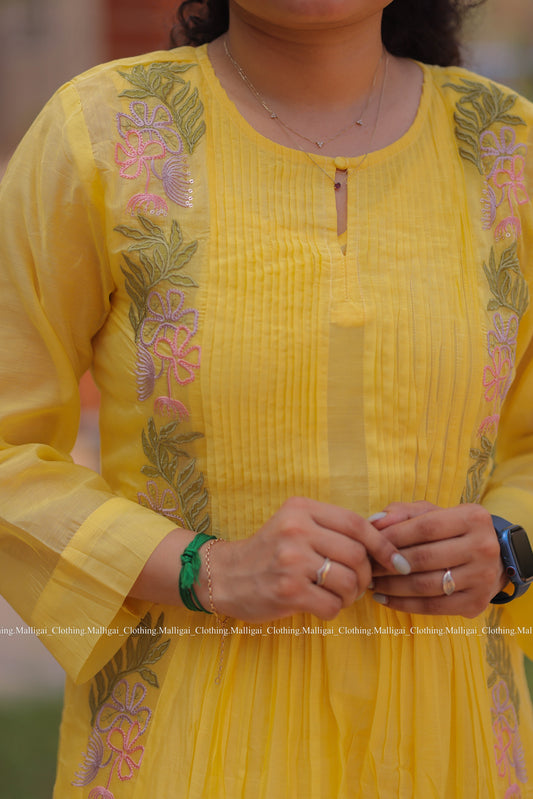 Chanderi Silk - 3 Piece Salwar Suit - Yellow