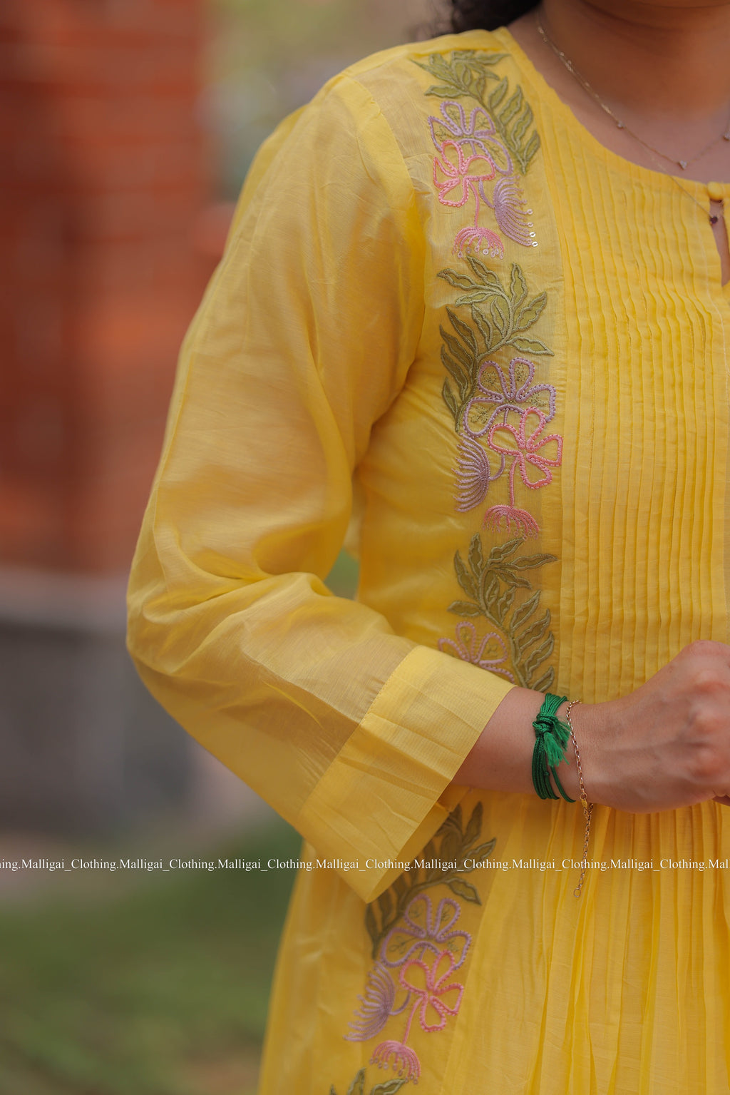 Chanderi Silk - 3 Piece Salwar Suit - Yellow