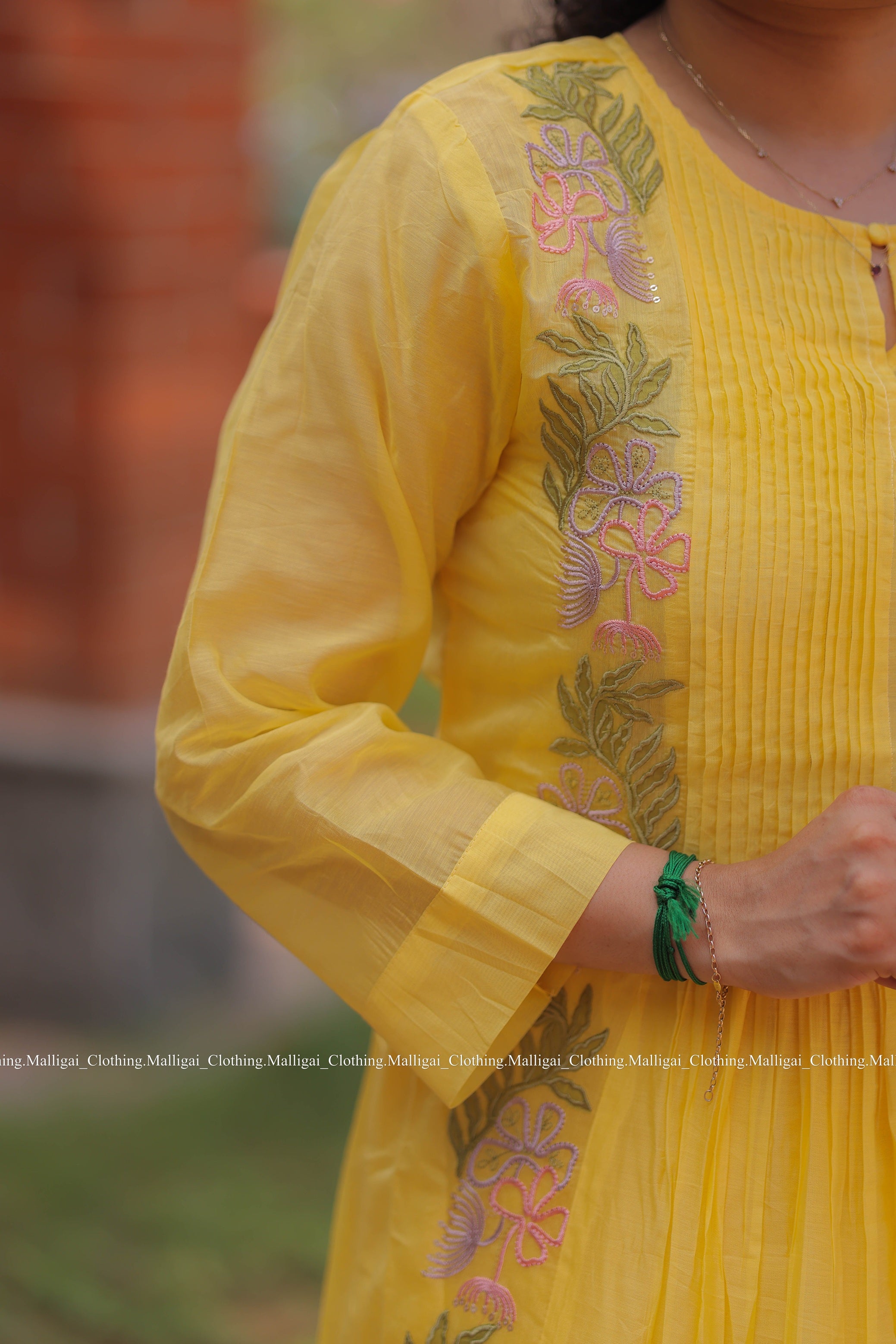 Chanderi Silk - 3 Piece Salwar Suit - Yellow