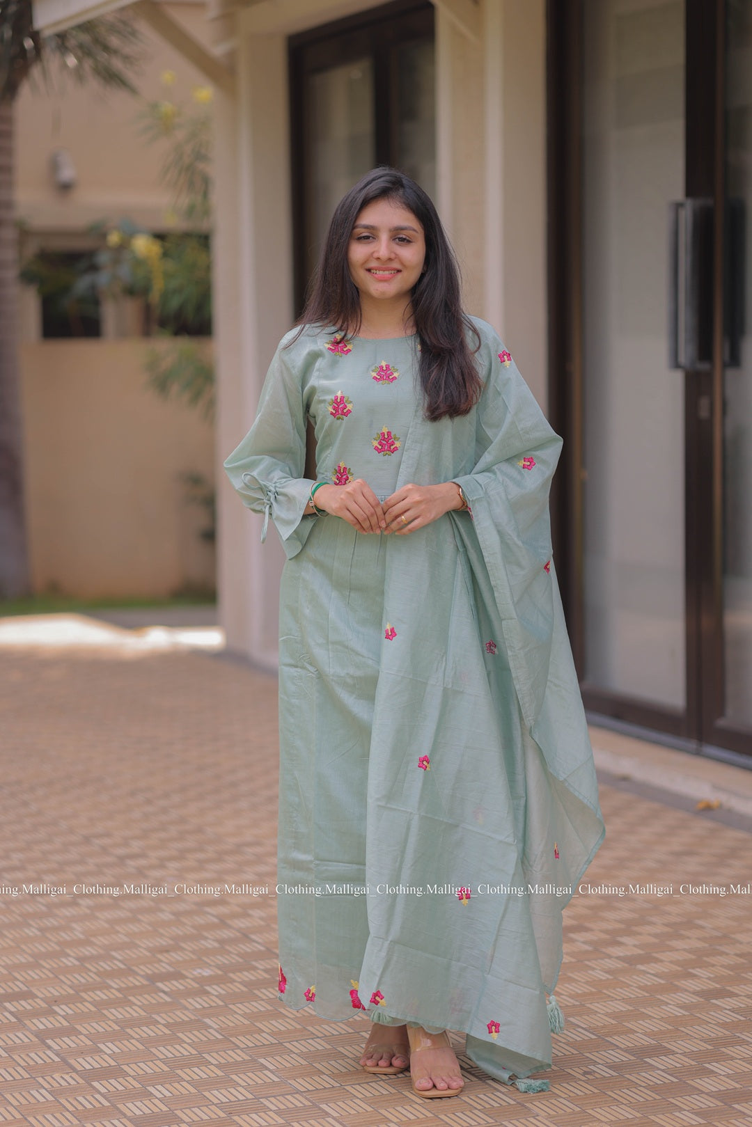 Pastel Blue Chanderi Silk - 3 Piece Salwar Suit
