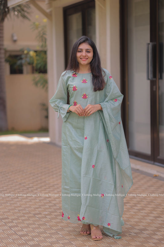 Pastel Blue Chanderi Silk - 3 Piece Salwar Suit