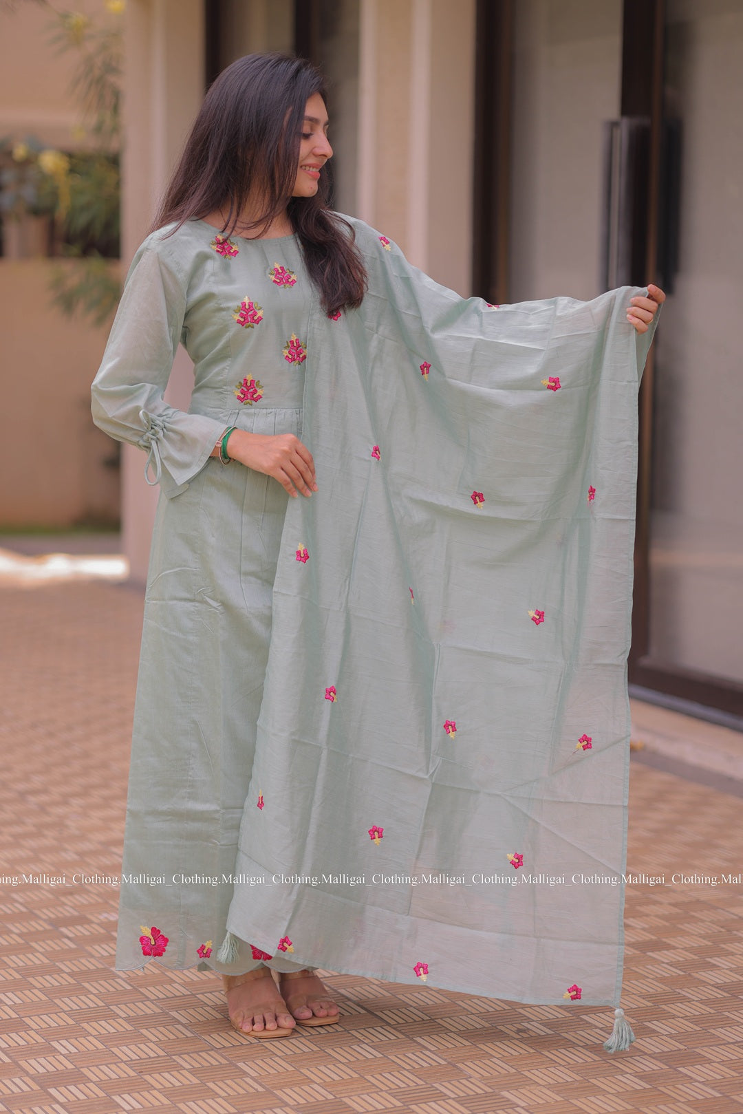 Pastel Blue Chanderi Silk - 3 Piece Salwar Suit