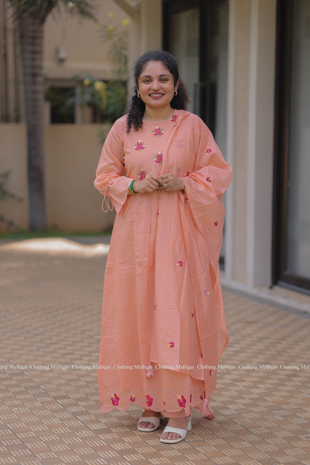 Peach Chanderi Silk - 3 Piece Salwar Suit