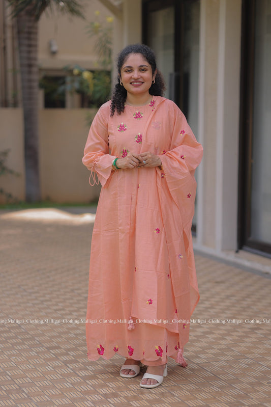 Peach Chanderi Silk - 3 Piece Salwar Suit