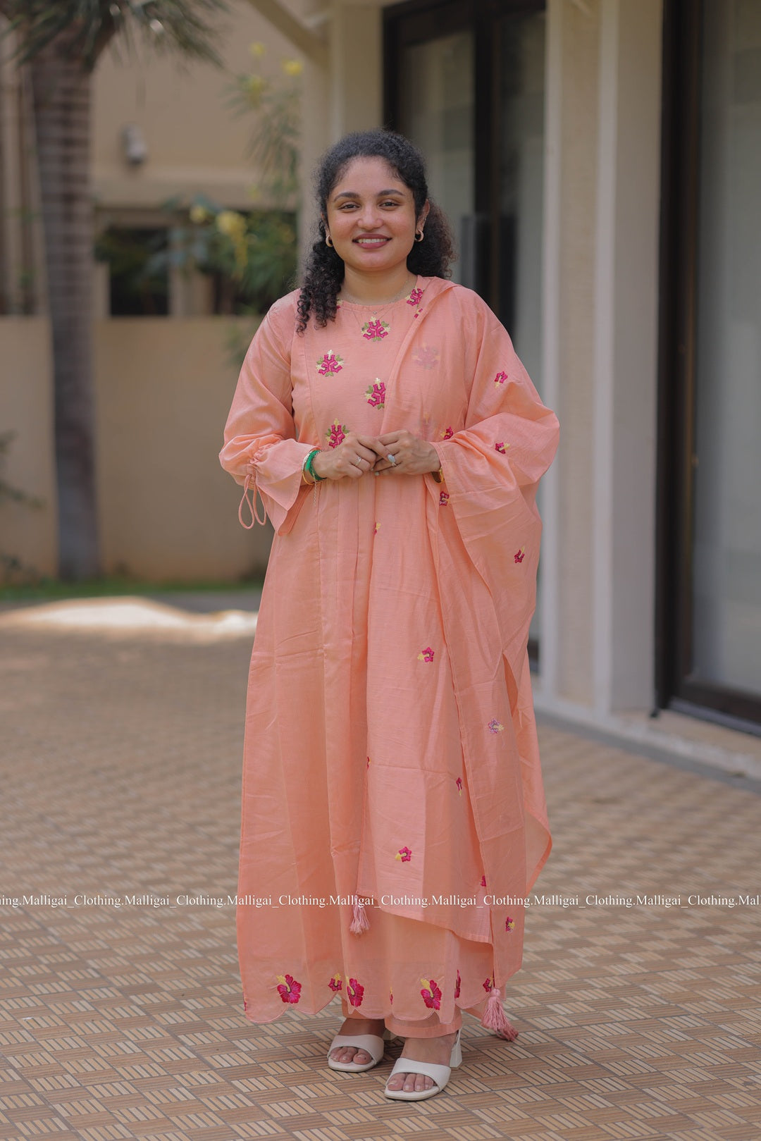 Peach Chanderi Silk - 3 Piece Salwar Suit