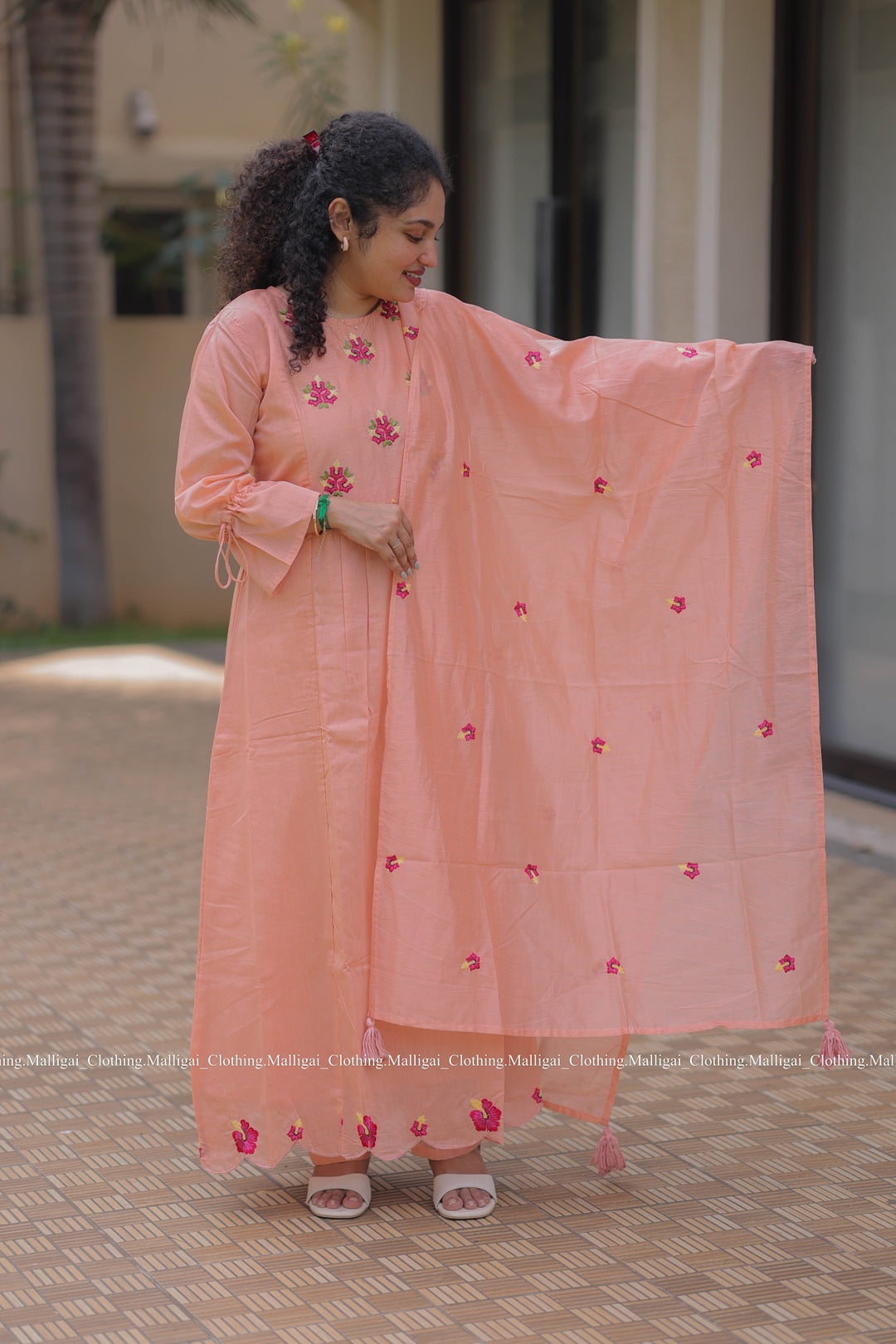 Peach Chanderi Silk - 3 Piece Salwar Suit