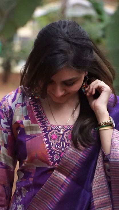 Purple - Silk 3 piece salwar suit