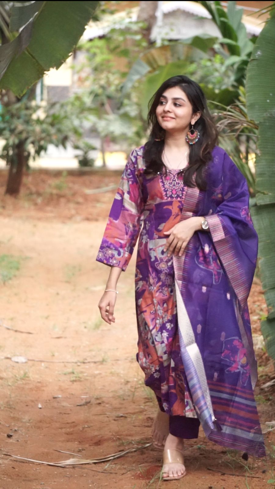 Purple - Silk 3 piece salwar suit