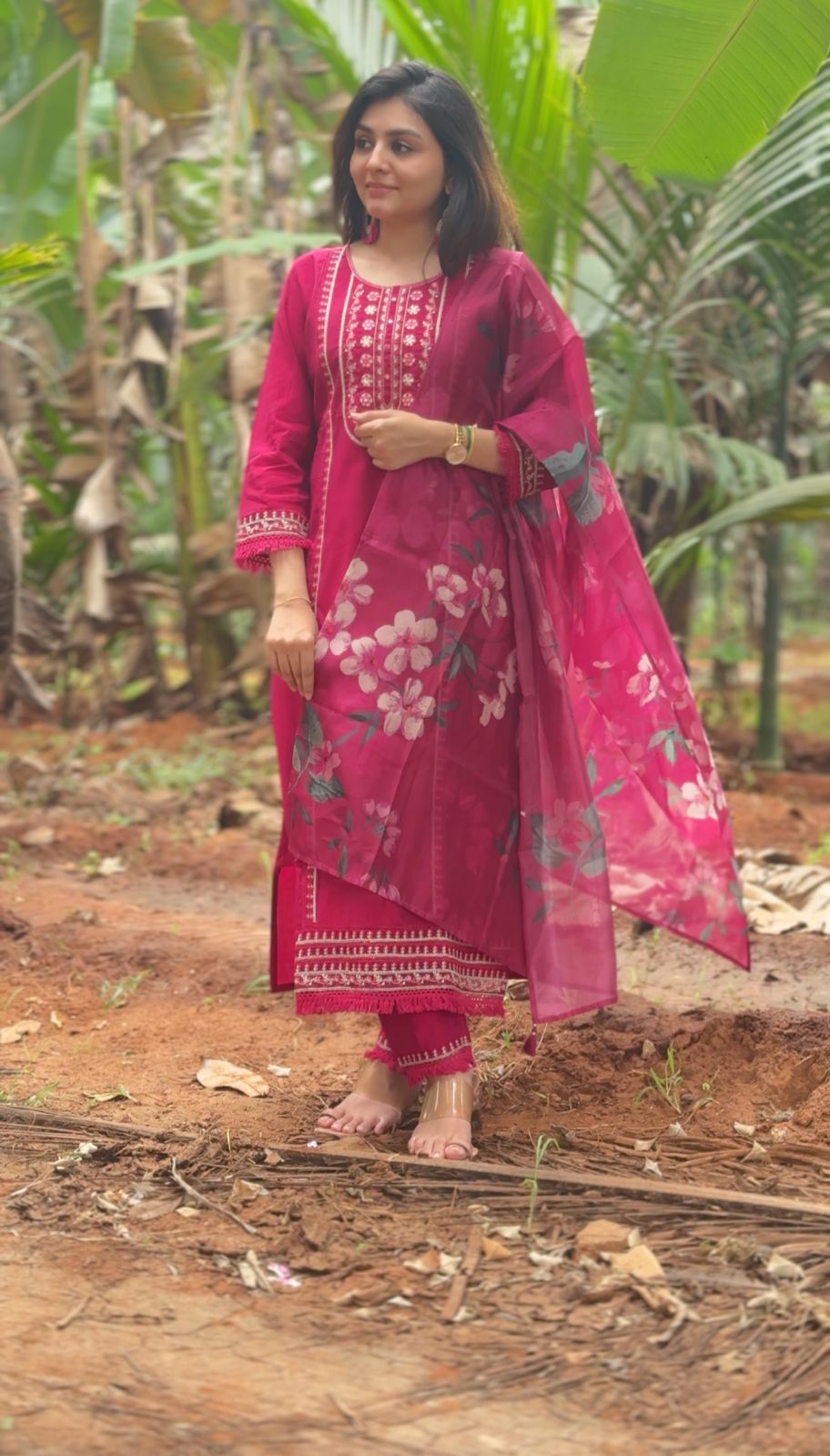 Pink Roman Silk - 3 piece Salwar Suit