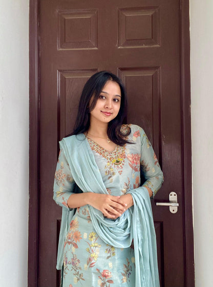 Shimmer Silk - Light Blue - 3 Piece Salwar Suit