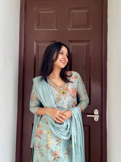 Shimmer Silk - Light Blue - 3 Piece Salwar Suit