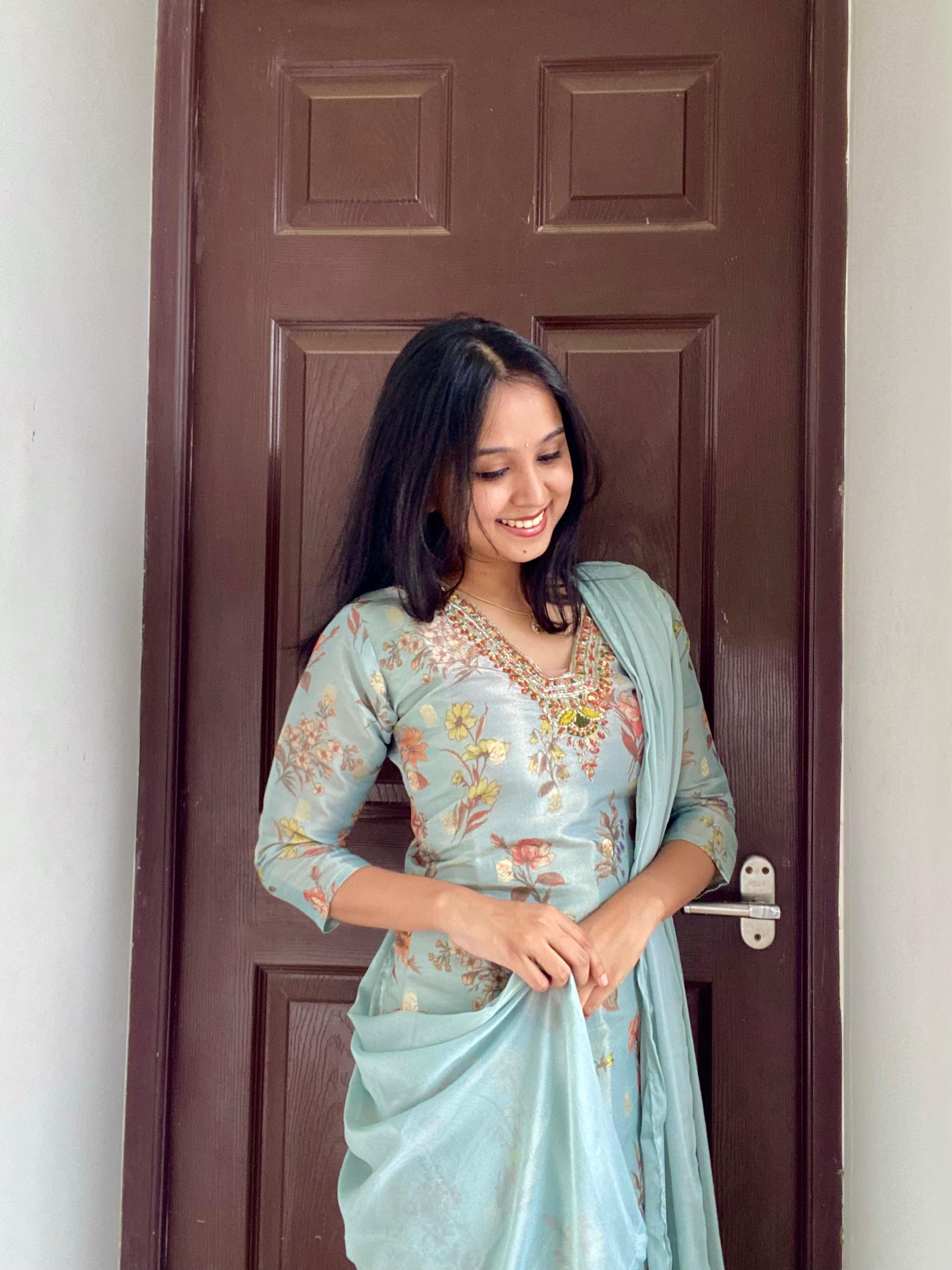 Shimmer Silk - Light Blue - 3 Piece Salwar Suit