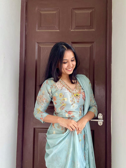 Shimmer Silk - Light Blue - 3 Piece Salwar Suit